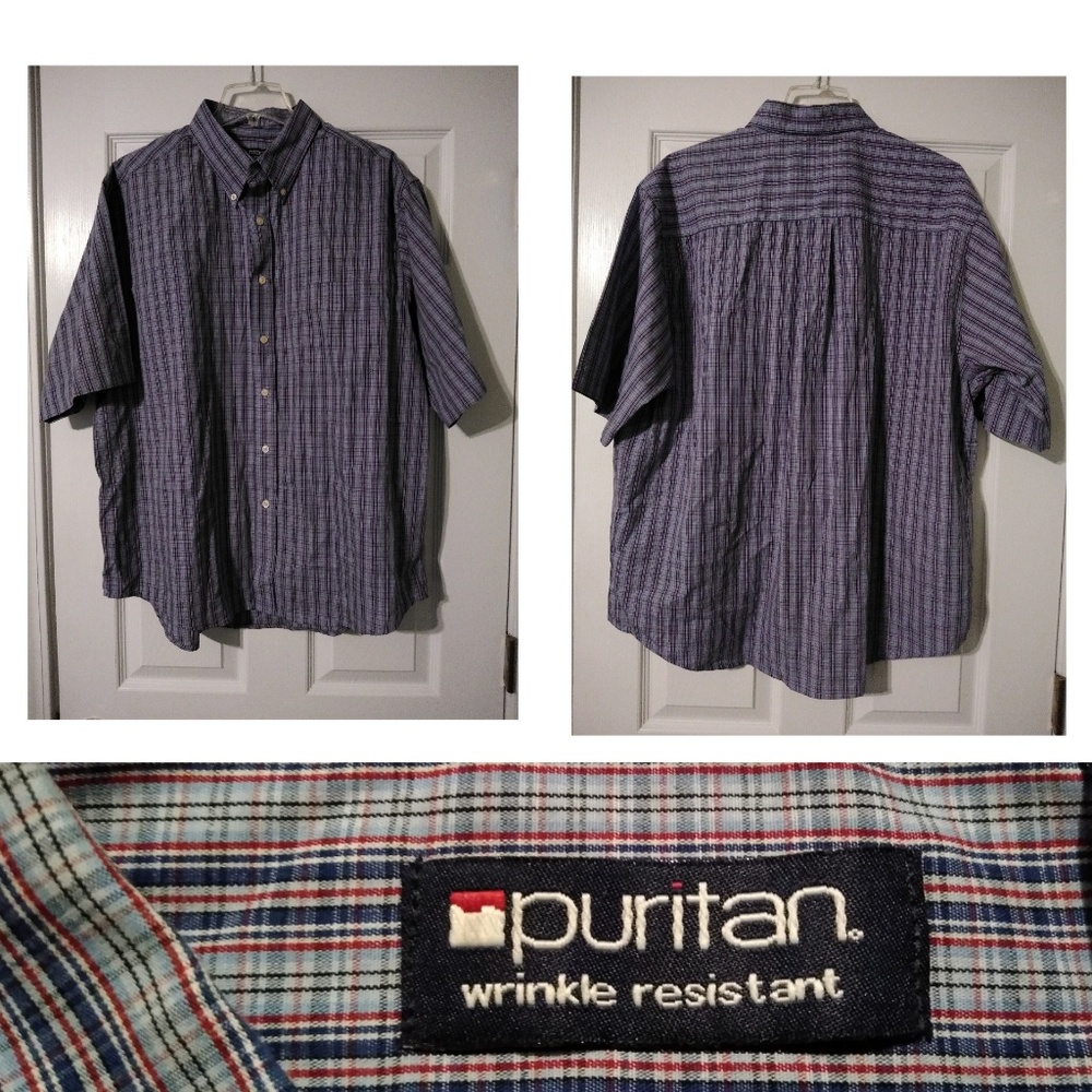 🆕Puritan men XL plaid shirt blue red white
